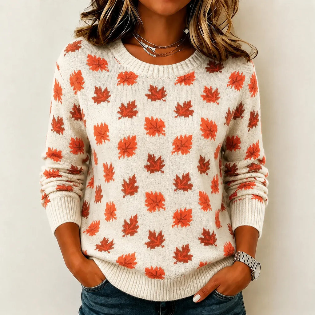 Women's Vintage Maple Leaf Pattern Cozy Knit Sweater