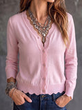 Women's Solid Color V-neck Long Sleeve Casual Loose Knit Cardigan