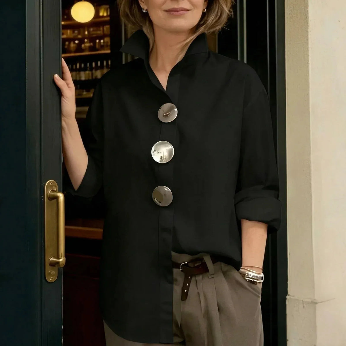 Shirt with Structured Collar & Oversized Buttons