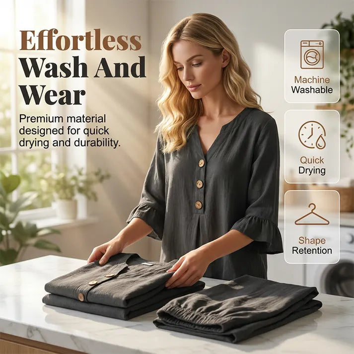 👚👖 Women's Set with Ruffled Top and Wide-Leg Trousers – Elegant & Comfortable ✨