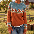 Women's Vintage Farm Fox Pattern Cozy Knit Sweater