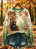 Women's Casual Print Button-Up Collar Knit Top