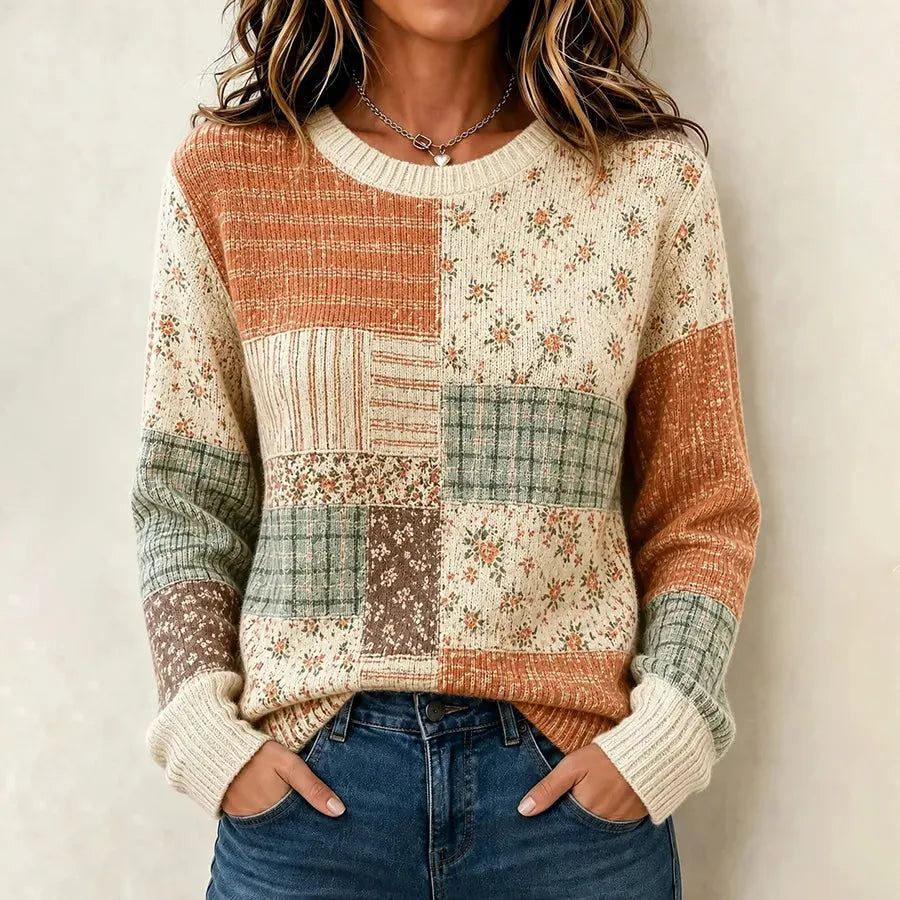 Women's Vintage Autumn Floral Print Knit Sweater