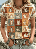 🐾 Buy 3 Save 10%🐱Women's Floral Cats Print Casual Tee💛100% For Shelter Pets🐱🐶