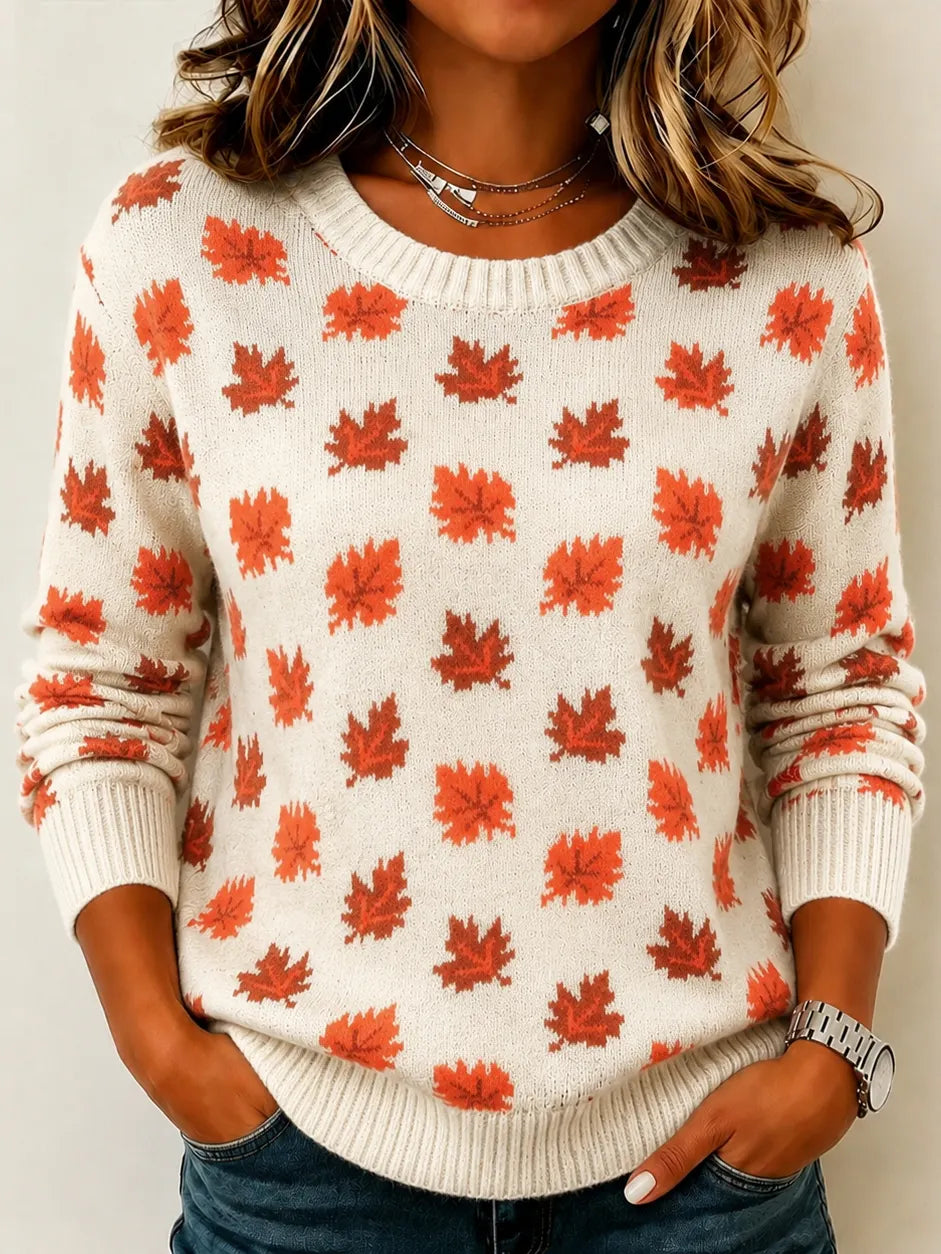 Women's Vintage Maple Leaf Pattern Cozy Knit Sweater