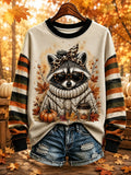 Women's Vintage Fall Raccoon Print Sweatshirt