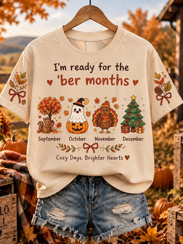 Women's Cute Retro "ready For The 'ber' Months" Graphic T-shirt