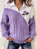 Romantic Asymmetrical Cable-Knit Layered Top（Brooch not included）