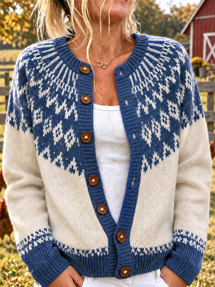 Women's Icelandic Geometry Pattern Art Casual Knit Cardigan
