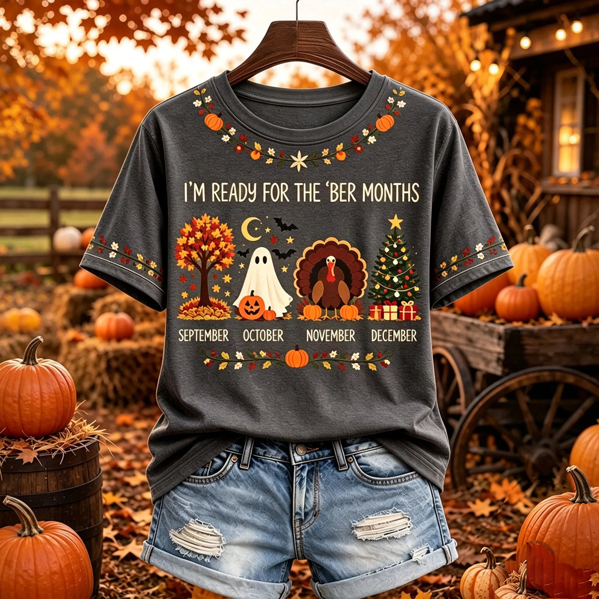 Women's I'm Ready For The 'ber Months Print Casual Crew Neck T-shirt