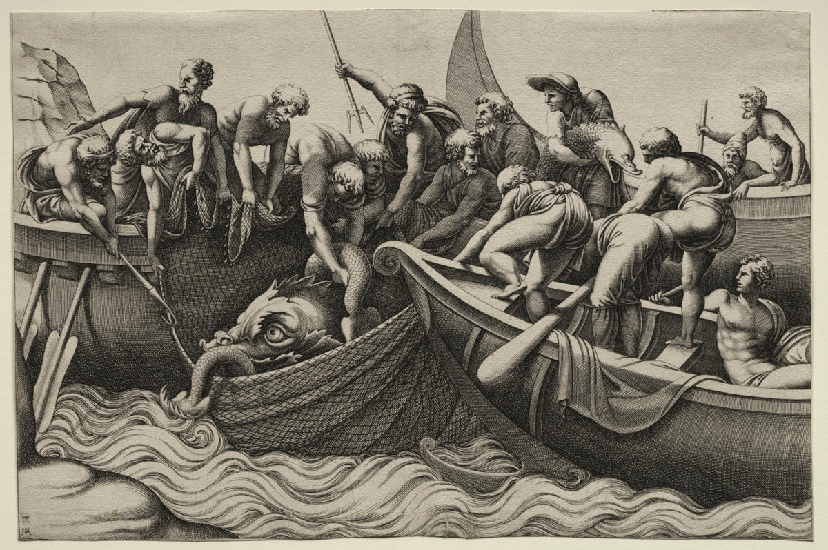 The Haul of Monstrous Fish by Adamo Scultori (Italian, c. 1530–1585) - Classic Art canvas print
