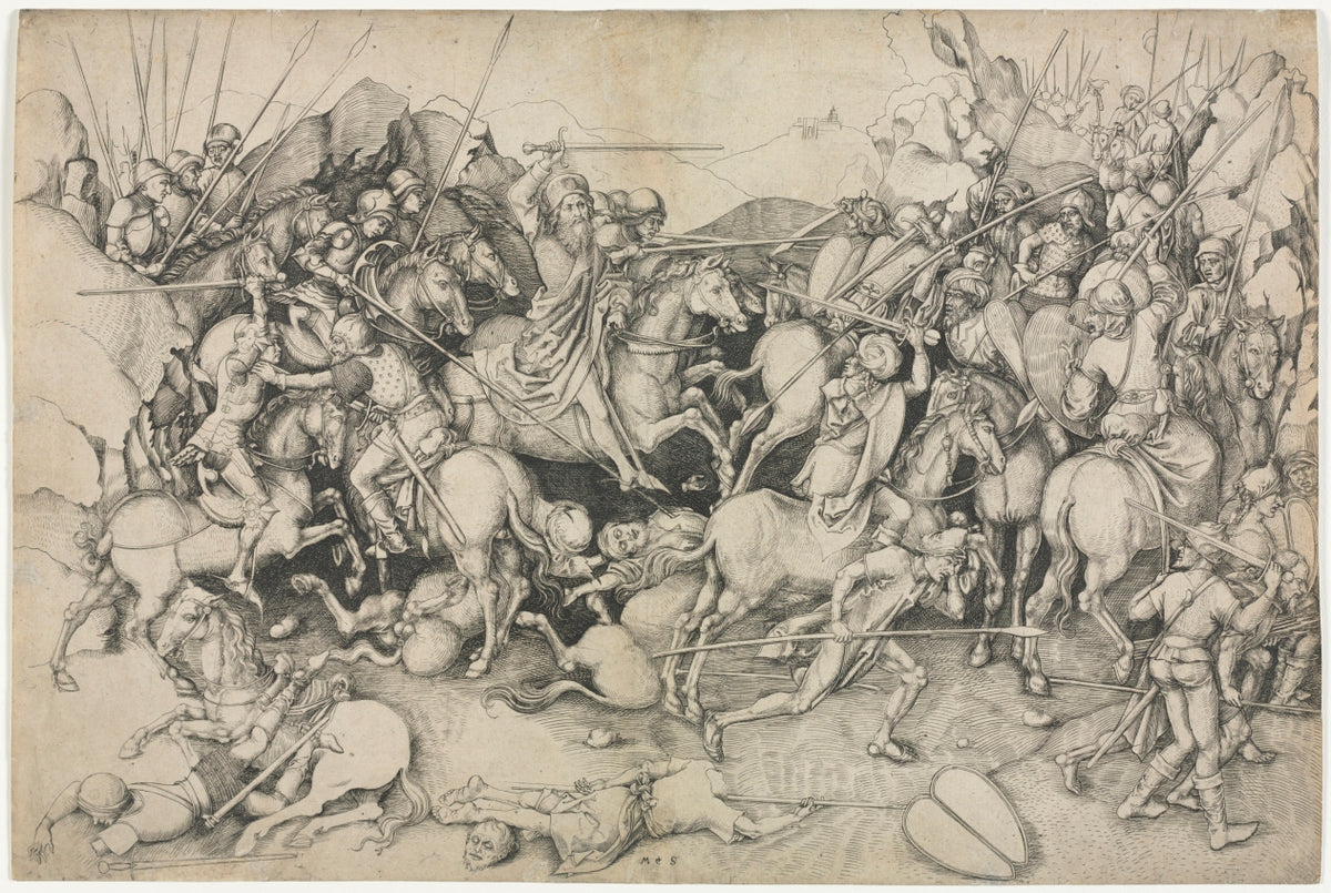 The Battle of St. James the Greater at Clavijo by Martin Schongauer (German, c. 1450–1491) - Classic Art canvas print