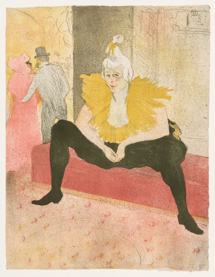 Elles The Seated Clown, Mlle Cha-u-Ka-o by Henri de Toulouse-Lautrec (French, 1864-1901) - Post-Impressionist canvas print