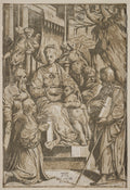 The Virgin and Child with Saints and a Donor after a drawing by Girolamo da Treviso by Andrea Andreani (Italian, about 1558–1610) - Classic Art canvas print