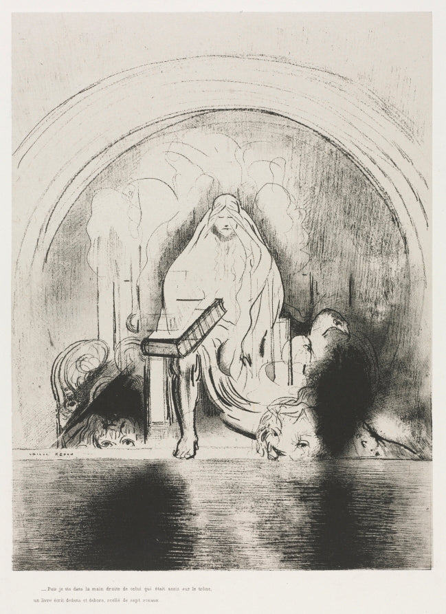 And I Saw in the Right Hand of Him that Sat on the Throne a Book Written within and on the Backside, Sealed with Seven Seals by Odilon Redon (French, 1840–1916) - Symbolist canvas print