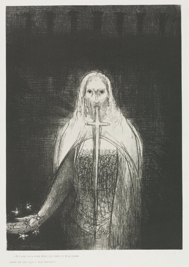 And He Had in His Right Hand Seven Stars and Out of His Mouth Went a Sharp Two-Edged Sword by Odilon Redon (French, 1840–1916) - Symbolist canvas print