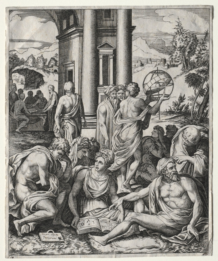 An Assembly of Scholars by Marco Dente (Italian, c. 1486–1527) - Classic Painting canvas print