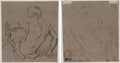 Man Seated on the Ground, Seen from Behind recto Sketch verso by  - Classic Painting canvas print