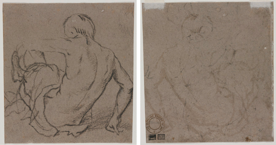 Man Seated on the Ground, Seen from Behind recto Sketch verso by  - Classic Painting canvas print
