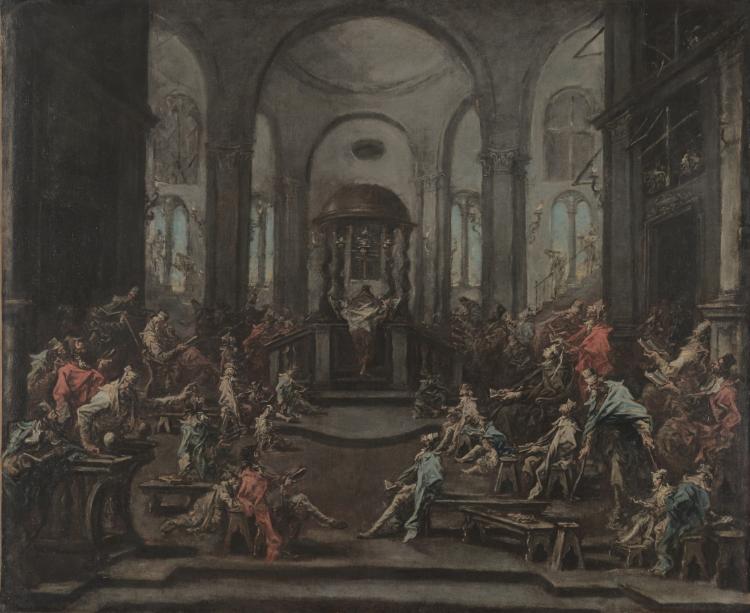 Interior of a Synagogue by Alessandro Magnasco (Italian, 1667–1749) - Classic Art canvas print