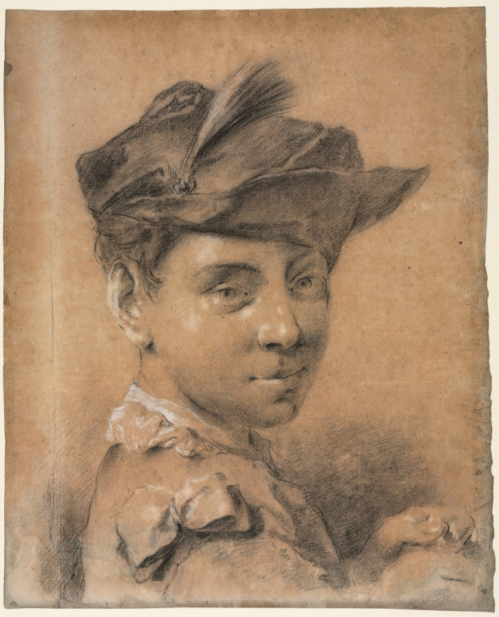 Head of a Young Man Wearing a Hat by Giovanni Battista Piazzetta (Italian, 1682–1754) - Classic Art canvas print