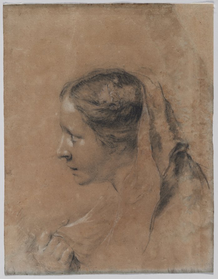 Head of a Woman in Profile with a Scarf by Giovanni Battista Piazzetta (Italian, 1682–1754) - Classic Painting canvas print
