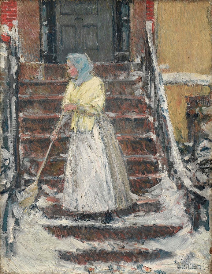 Sweeping Snow by Childe Hassam (American, 1859–1935) - Classic Art canvas print
