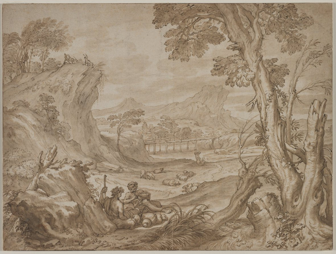 Landscape with Shepherds by Domenico I Piola (Italian, 1627–1703) - Classic Painting canvas print