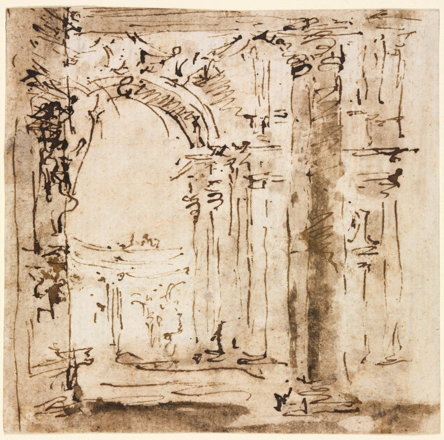 Pair of Drawings Sketch of the Labyrinth of the Villa Pisani  and Piazza San Marco with Doges' Palace by Francesco Guardi (Italian, 1712–1793) - Classic Painting canvas print