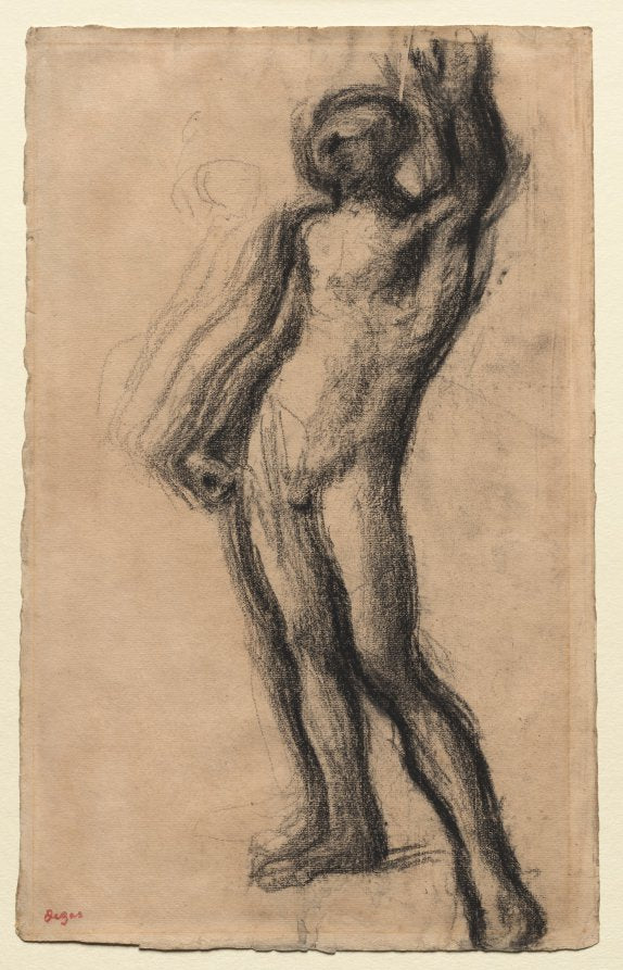 Nude Man Standing, with Left Hand Raised by Edgar Degas (French, 1834–1917) - Classic Painting canvas print