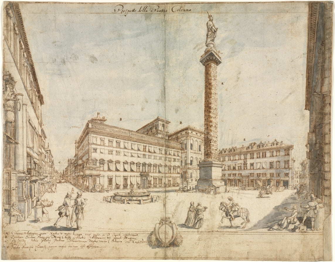 Eighteen Views of Rome The Piazza Colonna by Lievin Cruyl (Flemish, c. 1640-c. 1720) - Classic Painting canvas print
