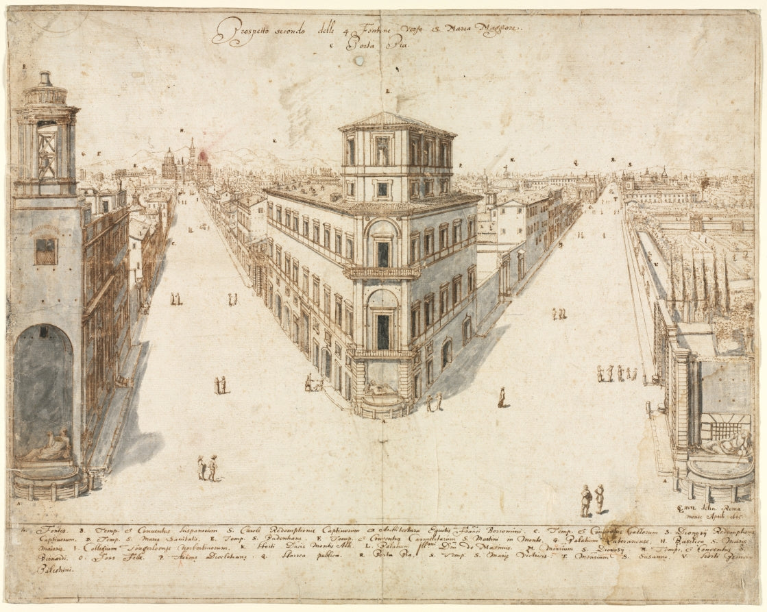 Eighteen Views of Rome The Quattro Fontane Looking Toward Santa Maria Maggiore by Lievin Cruyl (Flemish, c. 1640-c. 1720) - Classic Painting canvas print