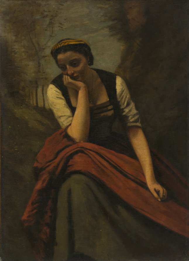 Woman Meditating by Jean Baptiste Camille Corot (French, 1796–1875) - Realist canvas print