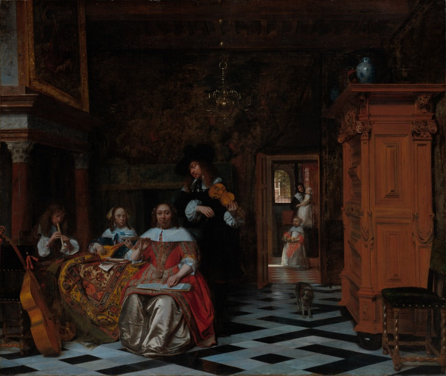 Portrait of a Family Playing Music by Pieter de Hooch (Dutch, 1629–1684) - Classic Art canvas print