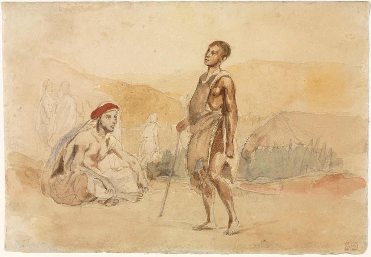 Moroccans in the Countryside by Eugène Delacroix (French, 1798–1863) - Classic Painting canvas print