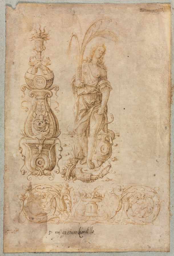 Design for a Candelabrum, Allegorical Figure of Abundance, Ornamental Relief Design by Bernardo Parentino (Italian) - Classic Art canvas print