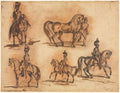 Five Equestrian Studies Cavalrymen by Auguste Raffet (French, 1804–1860) - Classic Painting canvas print