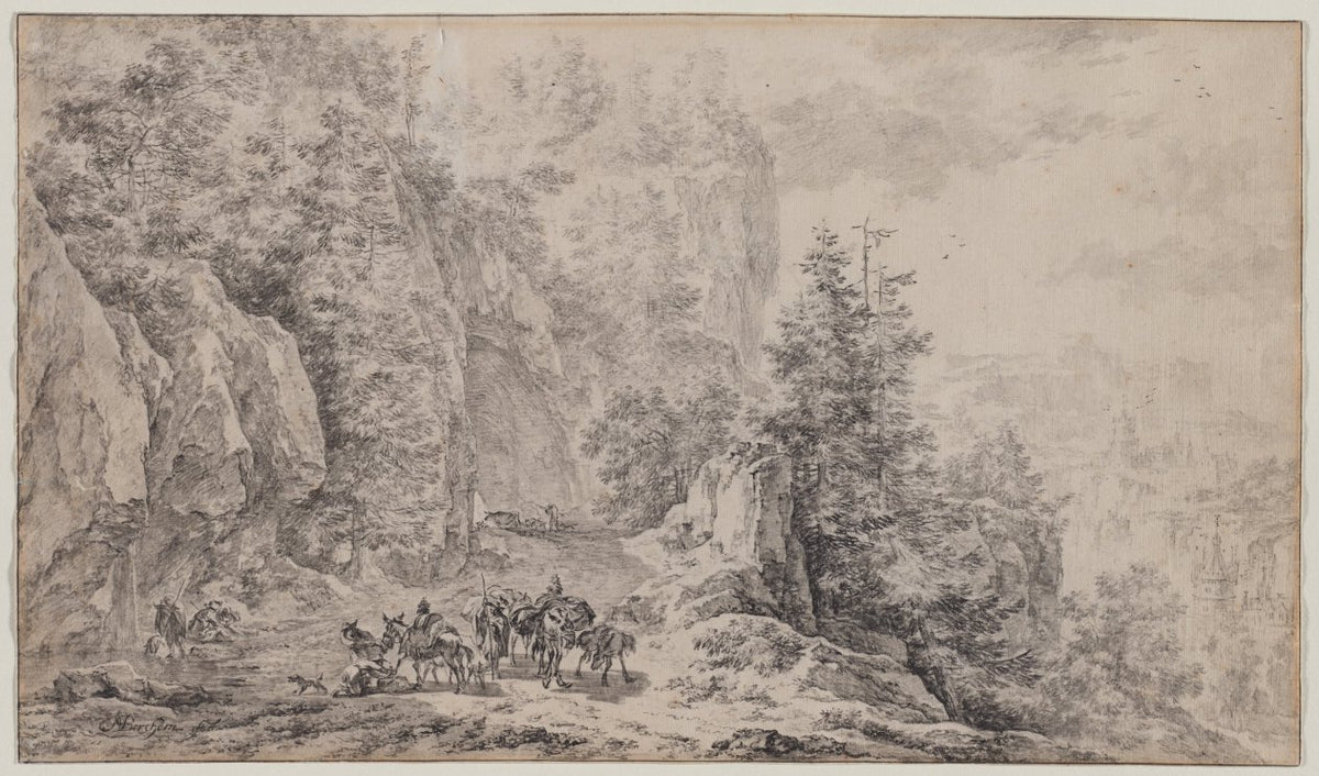 Mountainous Landscape by Nicolaes Berchem (Dutch, 1620–1683) - Classic Painting canvas print