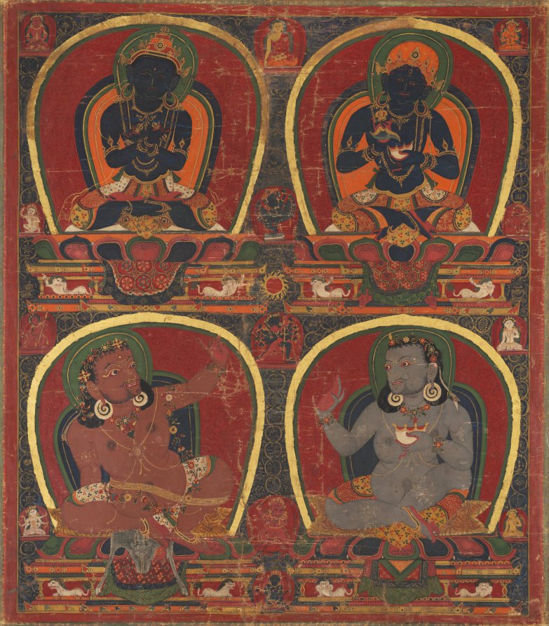 Vajradhara, Nairatmya, and mahasiddhas Virupa and Kanha by  - Classic Art canvas print