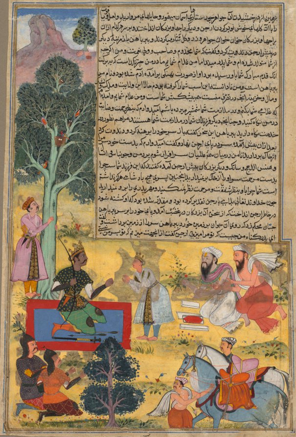 Vabhruvahana Approaches Arjuna, page from the Khan Khanan's Razm-nama by Sur Das Gujarati (Indian, active 16th century) - Classic Art canvas print
