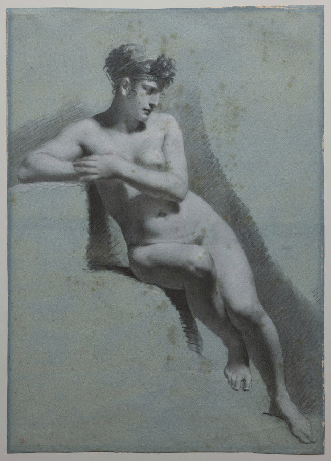 Study of a Nude Woman, Seated Looking to the Right recto by Pierre-Paul Prud'hon (French, 1758–1823) - Classic Art canvas print