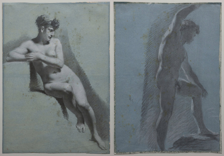 Study of a Nude Woman, Seated Looking to the Right recto Study of a Male Nude verso by Pierre-Paul Prud'hon (French, 1758–1823) - Classic Art canvas print