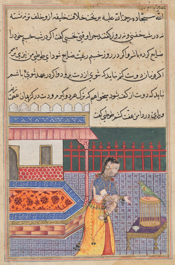 The parrot addresses Khujasta at the beginning of the forty-first night, from a Tuti-nama Tales of a Parrot Forty-first Night by  - Classic Art canvas print