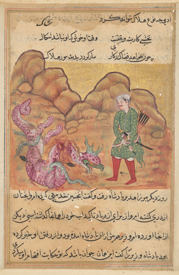 The son of the pious man slays the dragon, from a Tuti-nama Tales of a Parrot Fifty-second Night by  - Classic Art canvas print