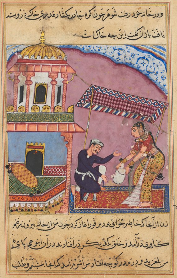 The husband berates his wife for purchasing gravel instead of sugar, from a Tuti-nama Tales of a Parrot Eighth Night by  - Classic Art canvas print