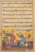 The magic parrot of the merchant talks to the viziers son, from a Tuti-nama Tales of a Parrot Tenth Night by Lalu (Indian, active mid-1500s) - Classic Art canvas print