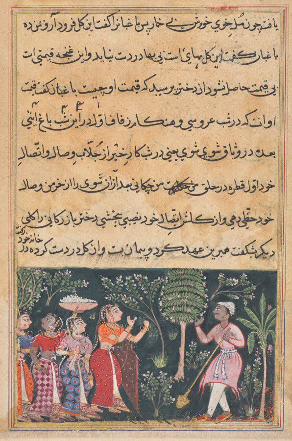 The daughter of the merchant of Mazanderan asks the gardener for the rose, from a Tuti-nama Tales of a Parrot Twelfth Night by  - Classic Art canvas print
