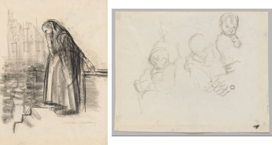 Pregnant Woman Contemplating Suicide recto Three Studies of a Child verso by Käthe Kollwitz (German, 1867–1945) - Classic Art canvas print