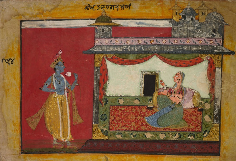 The Approach of Krishna.  Page from a Rasamanjari by  - Classic Art canvas print