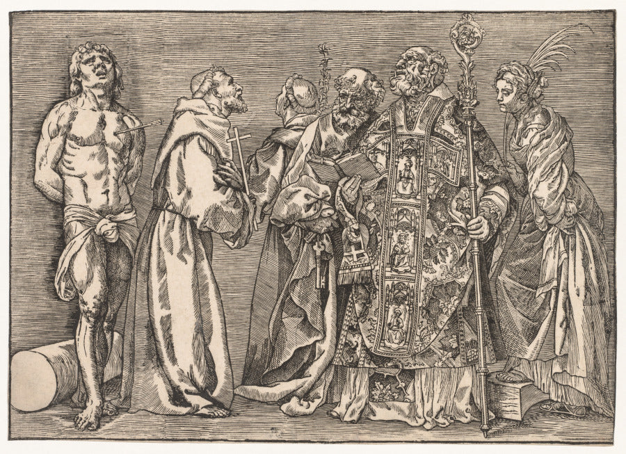 The Six Saints by Niccolo Boldrini (Italian, c. 1500–after 1566) - Classic Painting canvas print